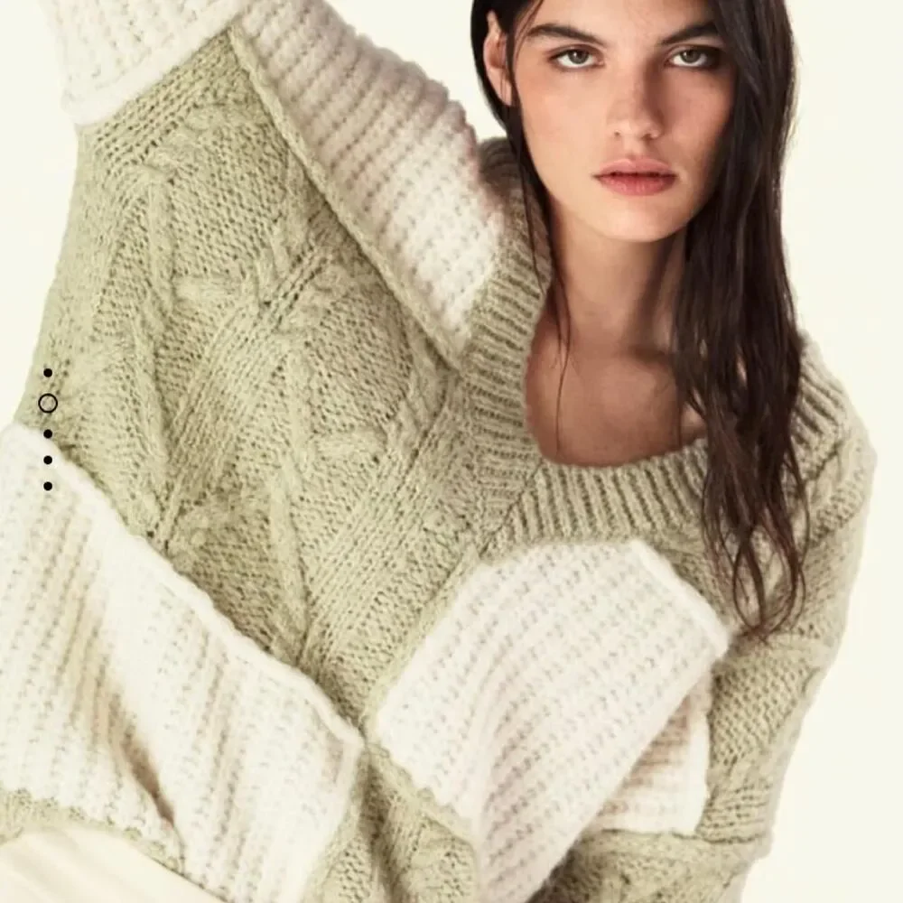 Zara Women's Green and Cream Sweater - Picture 6 of 10